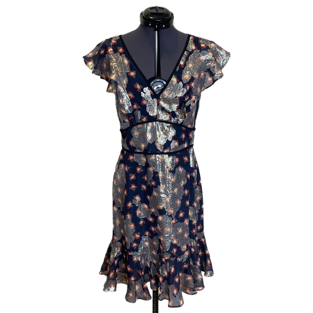 SET Silk Metallic Floral Dress NWOT
